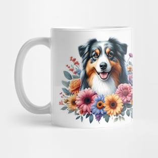 An Australian shepherd with beautiful colorful flowers Mug